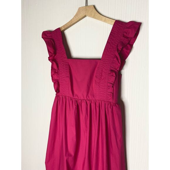 CAARA Ruffle Open Tie Bow Back Cotton Magenta Prairie Maxi Dress NWT US MEDIUM - Picture 10 of 16